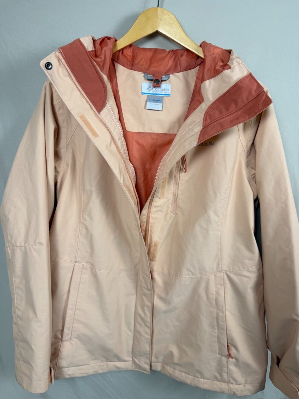 Columbia Interchange Pink Hooded Rain Jacket Waterproof Shell Women's Large